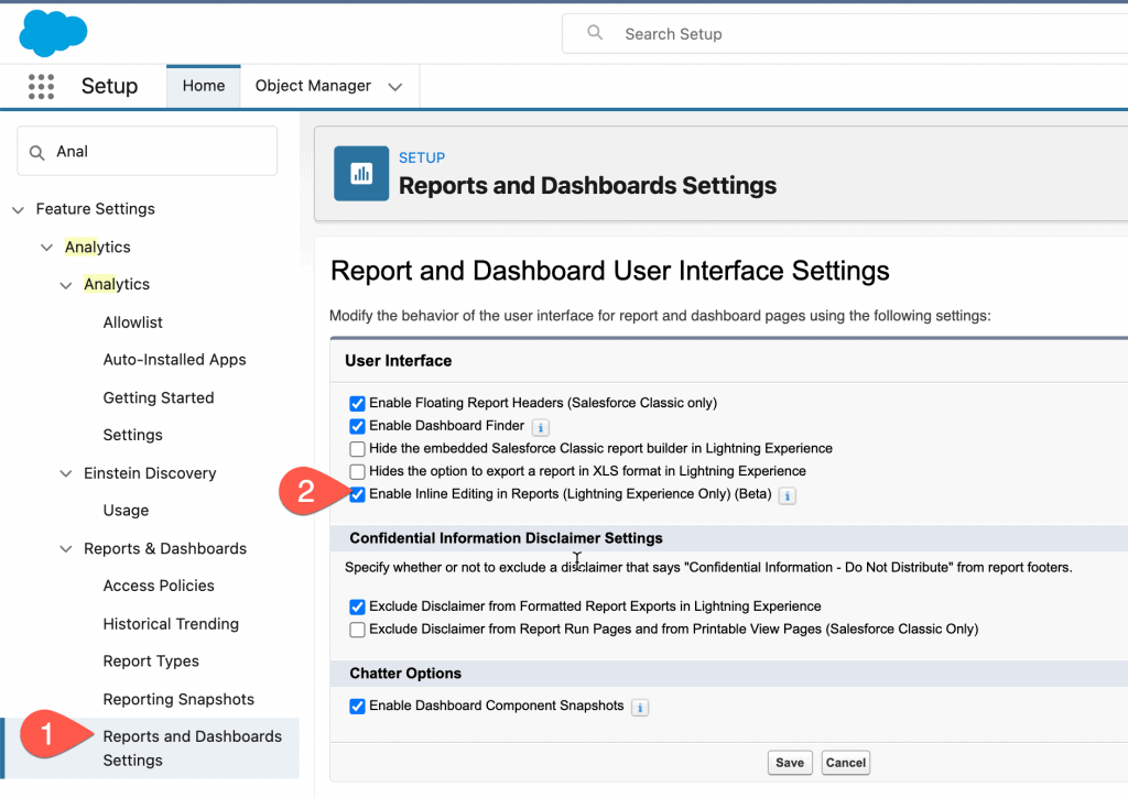 Salesforce Spring 22 Release Inline Editing in Reports aktivieren.